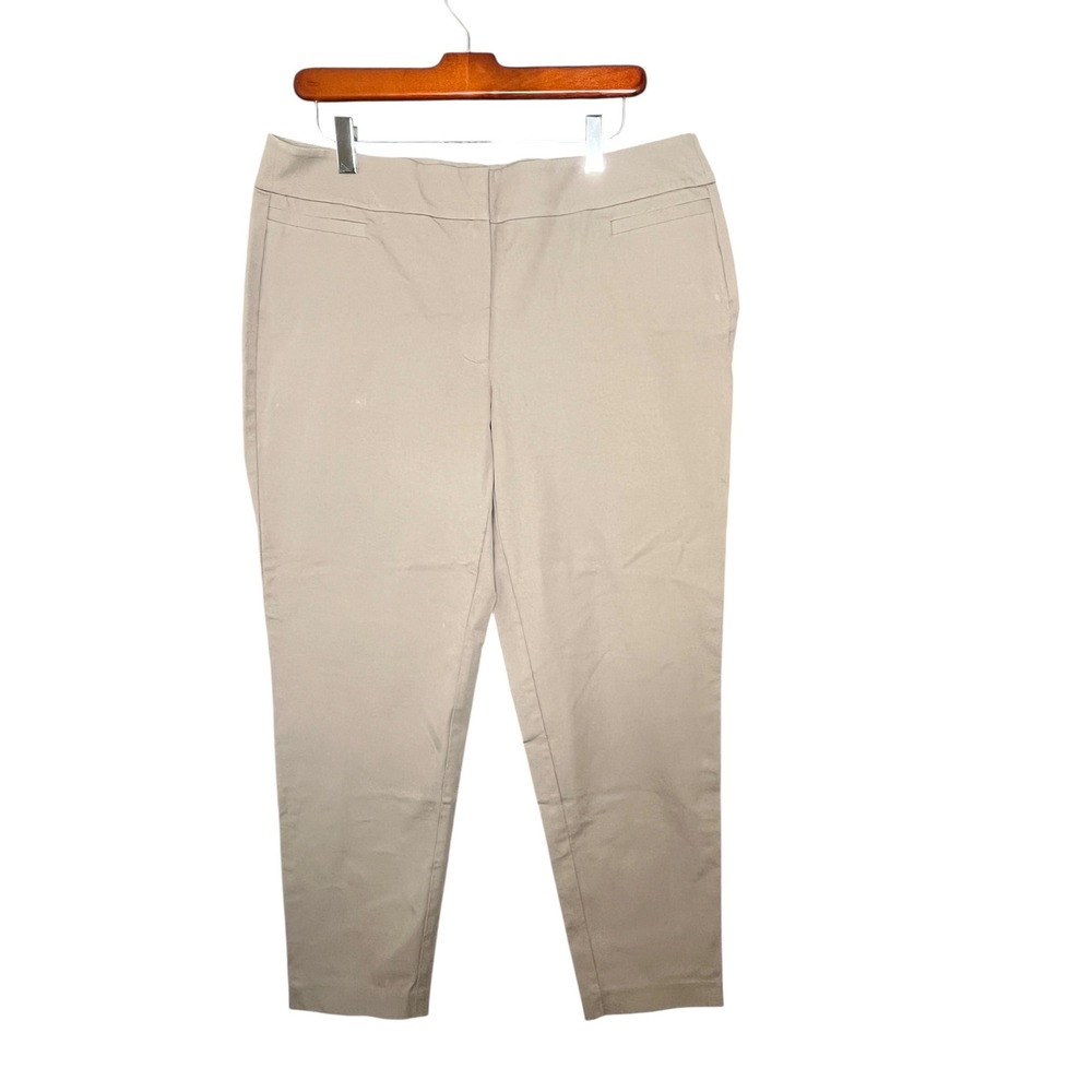 Eileen Fisher Womens 12 Organic Cotton Stretch Slim Ankle Pants Khaki Tan *Flaws